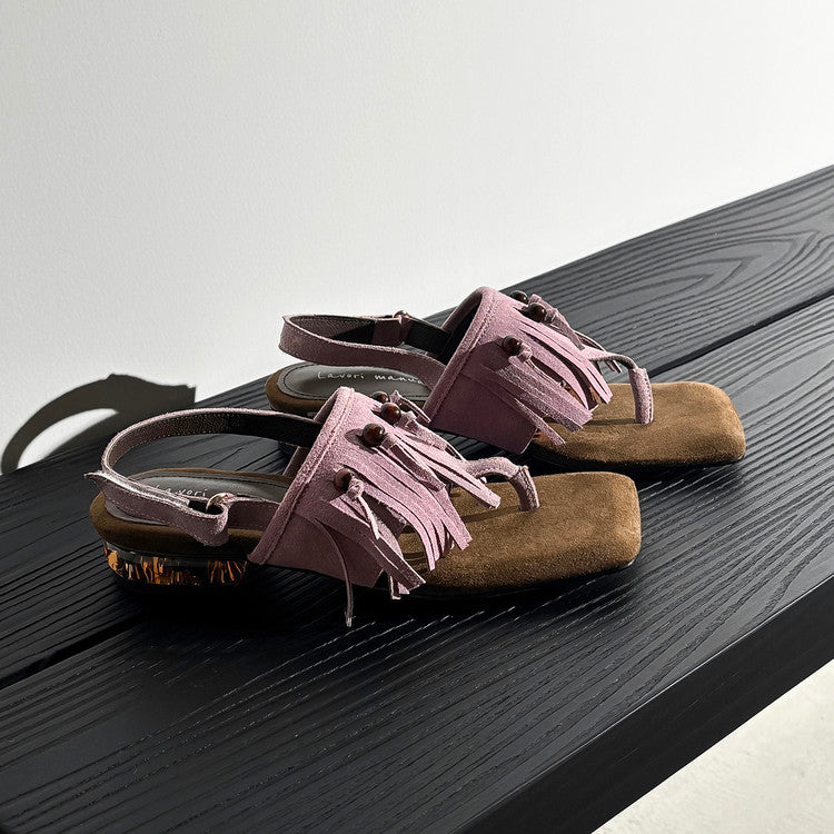 Karin Luna  Tassel Series~Spot Goods  In-stock Clip-toe Square Toe Sandals