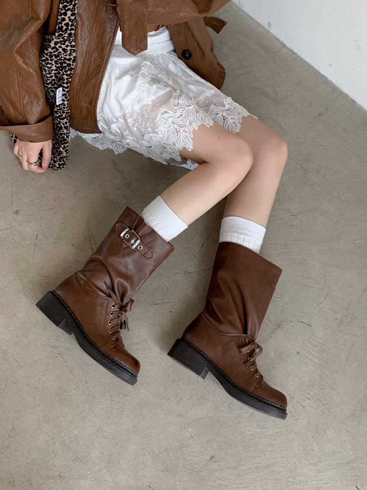 Karin Luna Bestseller Large Tube Thick Sole Martin Boots with Belt Buckle