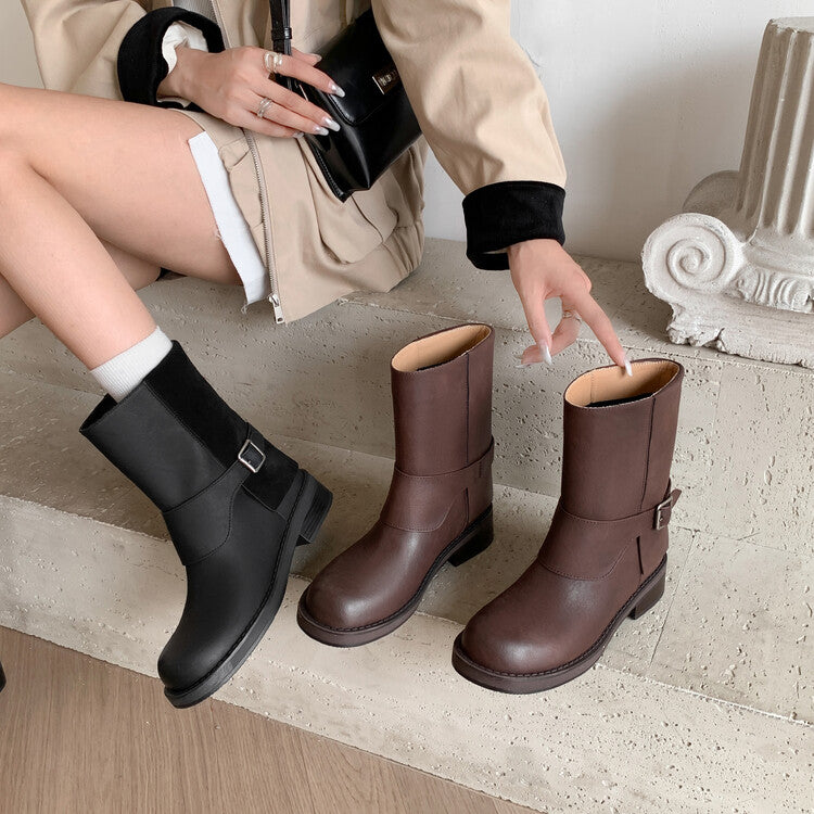 Karin Luna Belt Buckle Chunky Heel Fashion Short Boots