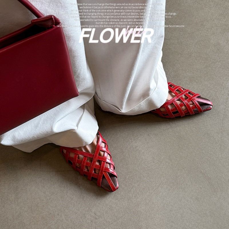Karin Luna Braided Style ~Cross-woven Pointed Toe Closed-toe Sandals