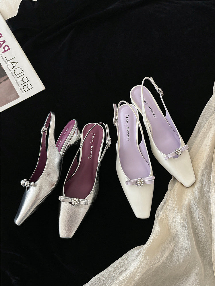 Karin Luna In Stock In Stock Sweet Bowknot Small Square Toe Chunky Heel Closed-toe Elegant Retro Sandals