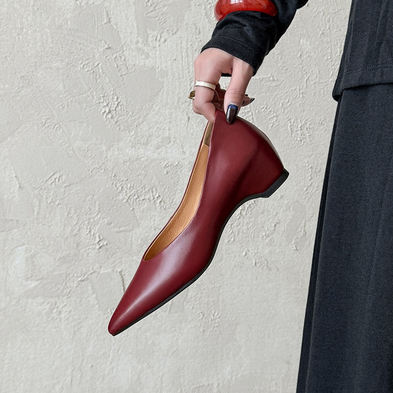 Karin Luna Full Layer Inside and Out~Basic Versatile Retro French Pointed Toe Irregular Heel Single Shoes
