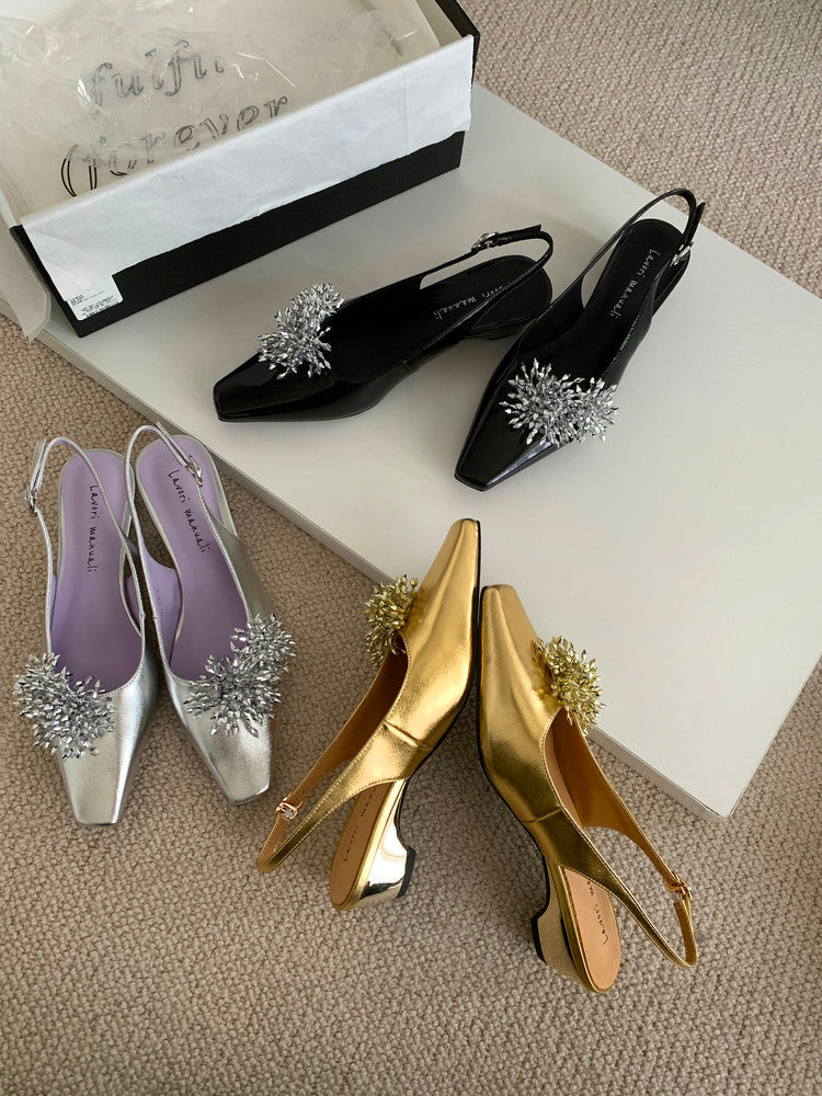 Karin Luna Brilliant Fireworks~Elegant Square-Toed Closed-Toe Chunky Heel Sandals
