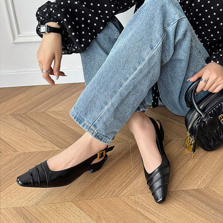 Karin Luna French Retro Square Toe Wrinkled Closed-Toe Sandals