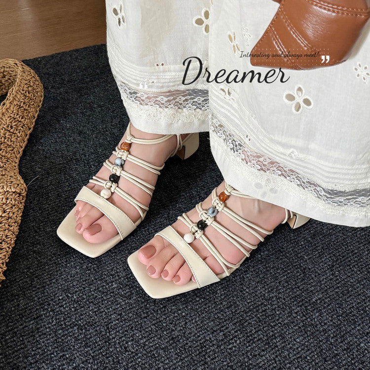 Karin Luna Bohemian Vacation Style~Square Toe Open Toe Sandals