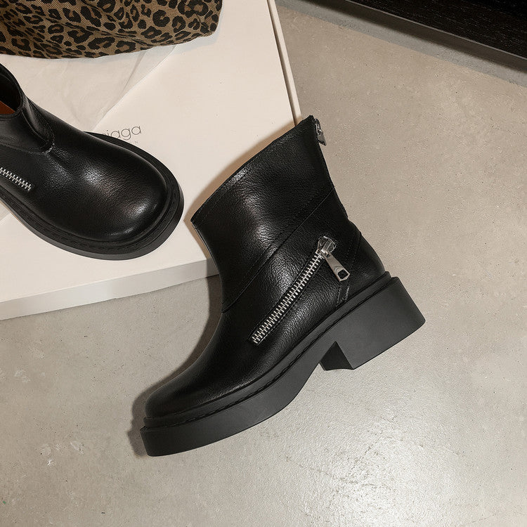 Karin Luna Niche Diagonal Zipper Basic Thick Sole Short Boots