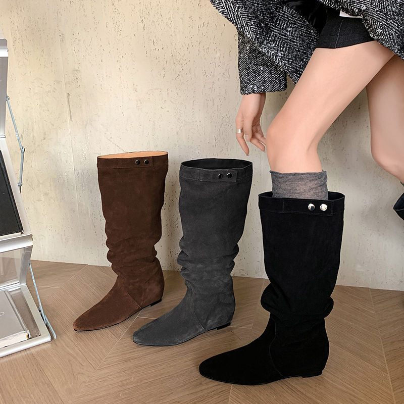 Karin Luna In Stock Spot Goods  Bestselling Suede Leather Sold Out Fast: Pile of Matte Inner Height-Increasing Western Boots