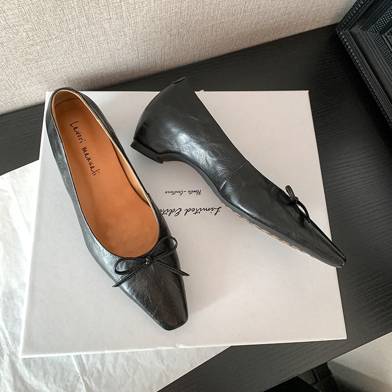 Karin Luna Full Layer Inside and Out~Basic Versatile Small Square Toe Butterfly Knot Irregular Heel Single Shoes