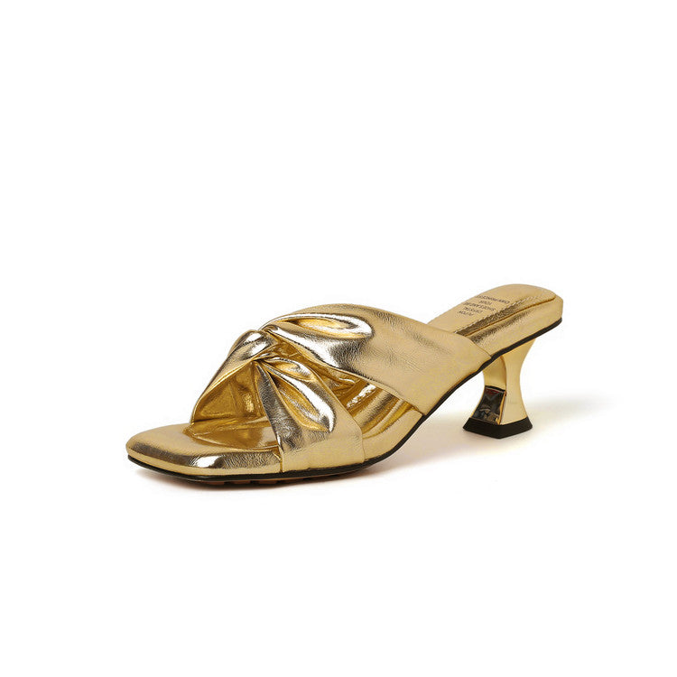 Karin Luna In Stock Spot Goods   Absolutely amazing4Color Cross Strap Thick Heel Square Toe Soft Slippers