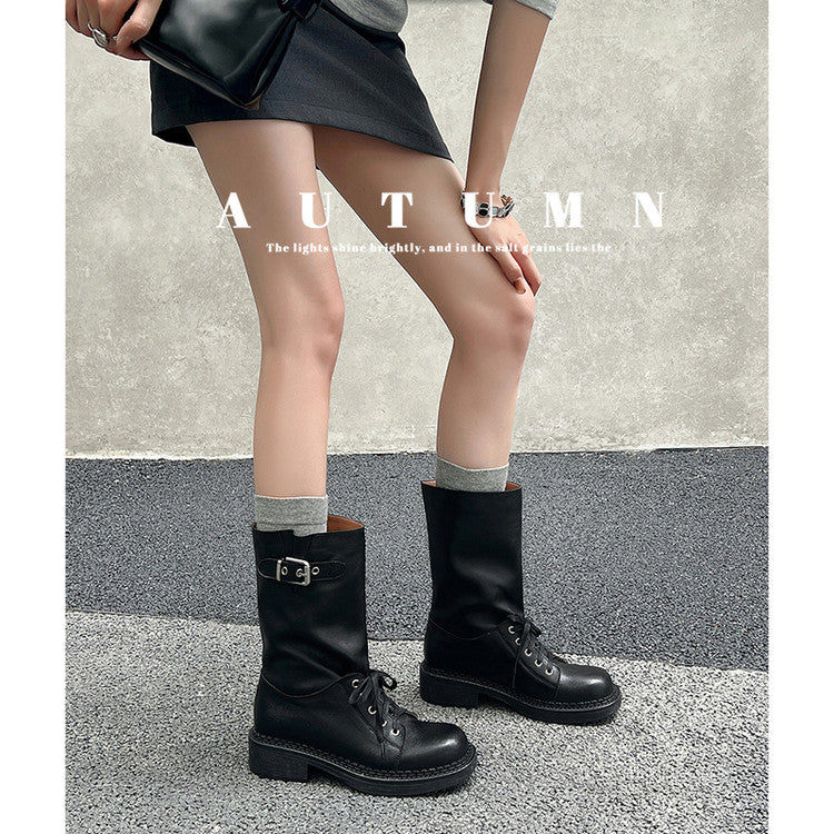 Karin Luna Bestseller Large Tube Thick Sole Martin Boots with Belt Buckle