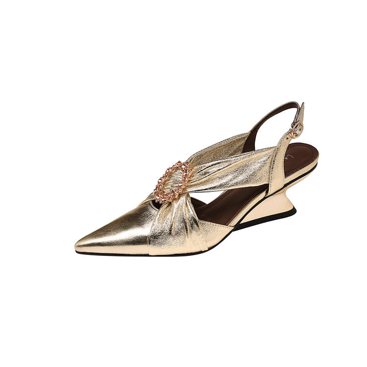 Karin Luna Bestseller Popular  Pointed Toe Irregular Heel Elegant Rhinestone Closed-Toe Sandals