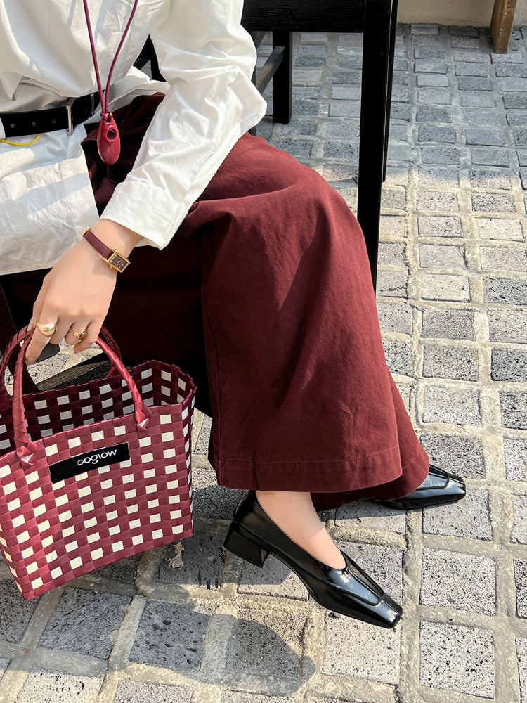 Karin Luna In Stock Spot Goods  Retro Full Leather Square Toe Shallow Mouth Single Shoes