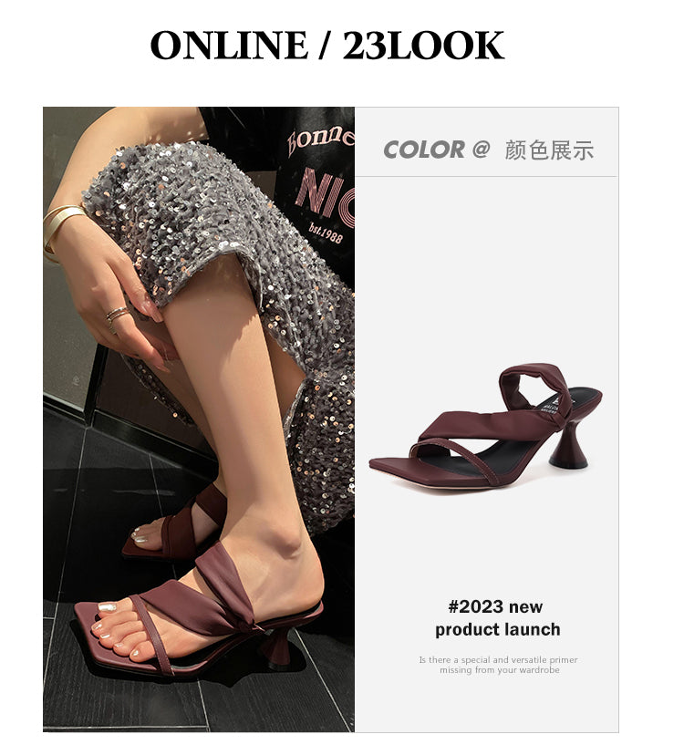 Karin Luna Best-selling in stock Minimalist Style  All-Matching Irregular Ultra-Soft Strap Square Toe High Heels