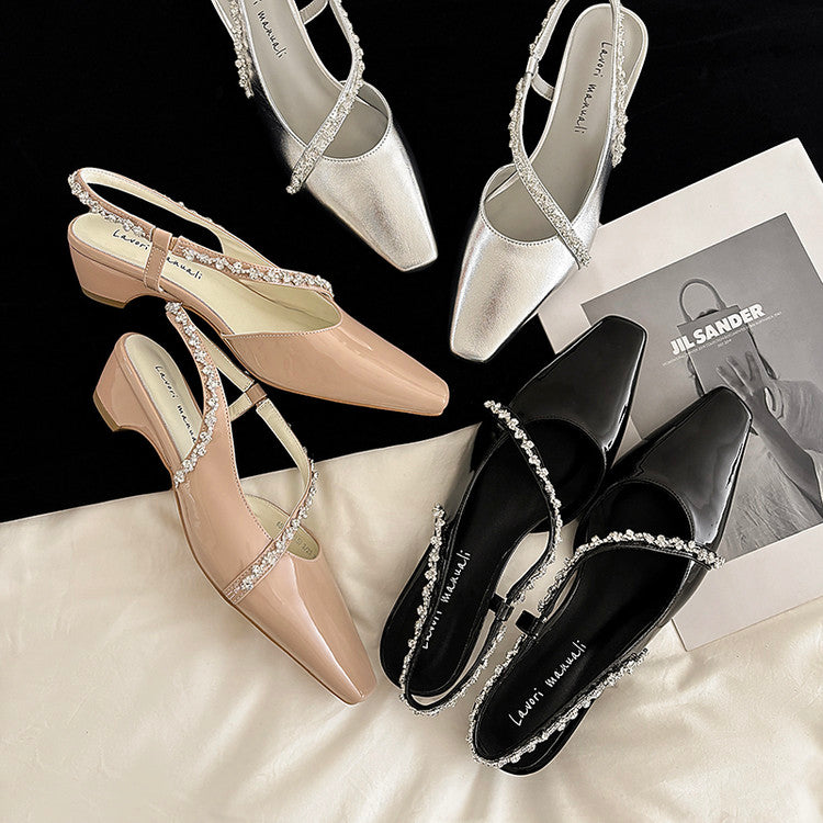 Karin Luna In Stock In Stock  Fresh Summer Vibes  Rhinestone Small Square Toe Elegant Closed-Toe Sandals