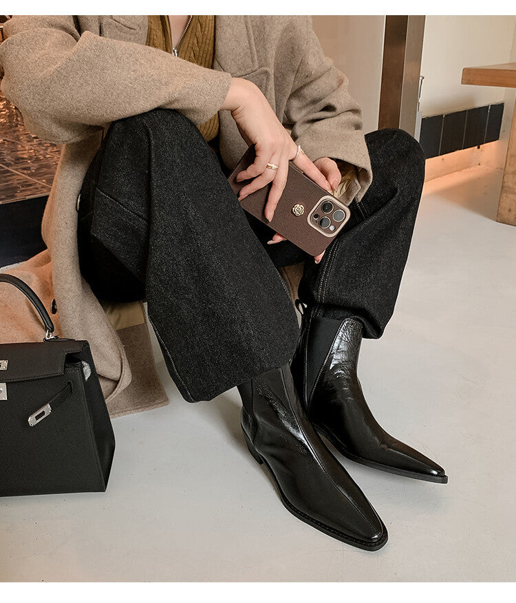 Karin Luna In Stock In stock   Classic first-layer cowhide Chelsea elastic ankle boots