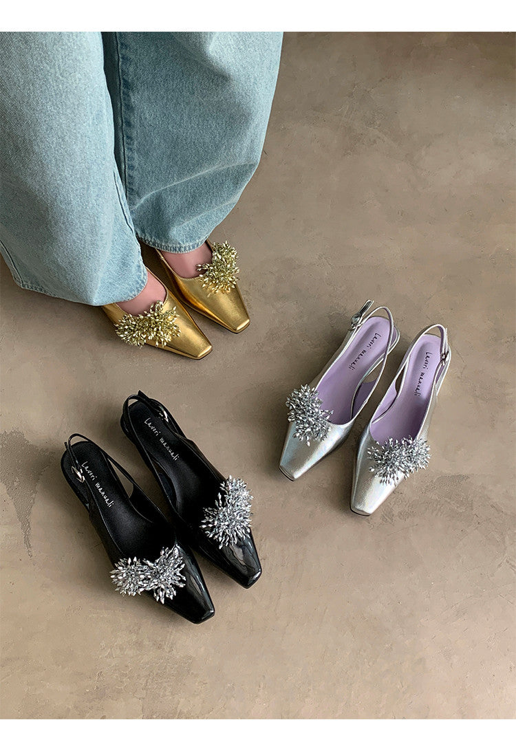 Karin Luna Brilliant Fireworks~Elegant Square-Toed Closed-Toe Chunky Heel Sandals