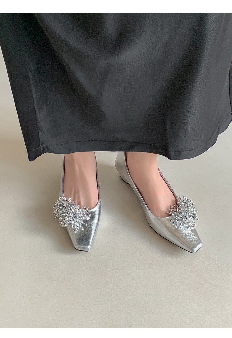 Karin Luna In Stock Spot Goods Exquisite Fireworks Buckle Small Square Toe Chunky Heel Commuter Shoes