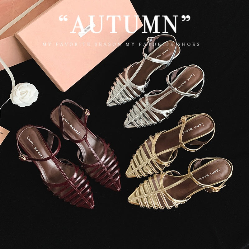 Karin Luna French Hollow Toe Metal Heel Elegant Sandals