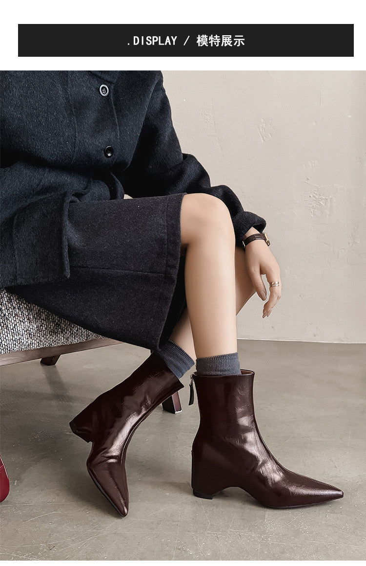 Karin Luna Versatile Elegant Style Pointed Toe Hidden Wedge Short Boots