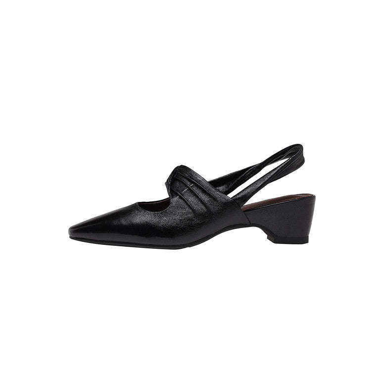 Karin Luna In Stock  Spot Goods Small Square Toe Wrinkled Chunky Heel Closed-Toe Sandals