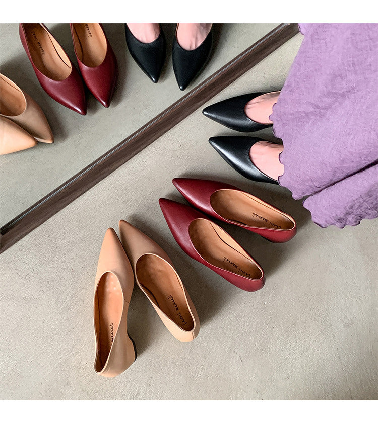 Karin Luna Full Layer Inside and Out~Basic Versatile Retro French Pointed Toe Irregular Heel Single Shoes