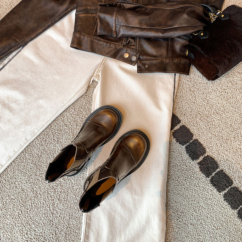 Karin Luna In Stock Spot Goods  Round Toe Stretch Round Toe Chelsea Short Boots