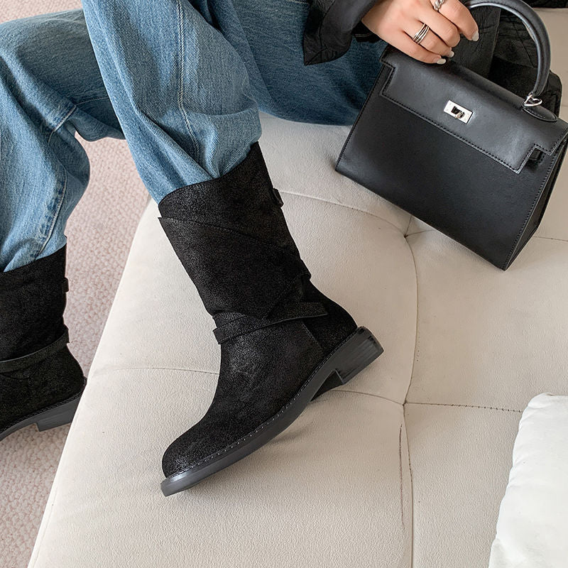 Karin Luna In Stock Spot Goods  Super textured Lazy Style Thick-Soled Ankle Boots