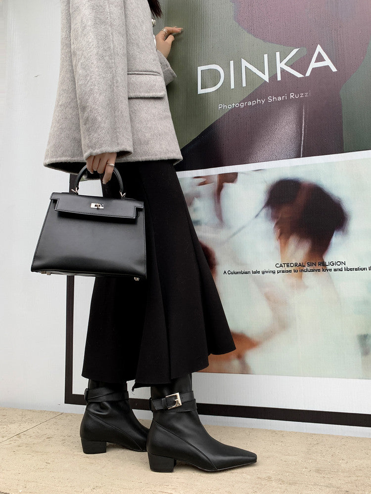 Karin Luna In Stock In Stock Hot-Selling Basic Old Money Style Retro Belt Buckle Short Boots
