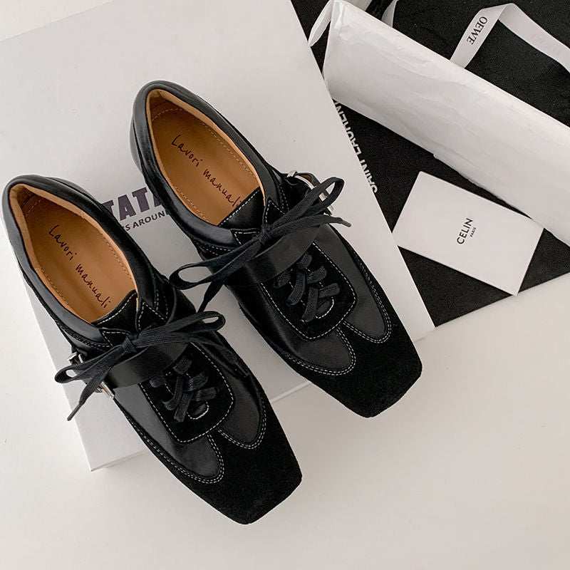 Karin Luna In Stock Spot Goods  Designed retro square-toe ballet shoes with laces