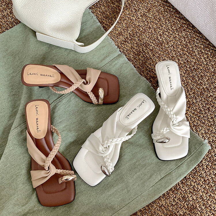 Karin Luna has a sense of design ~Twist Braided Cross Strap Square Toe Sandals