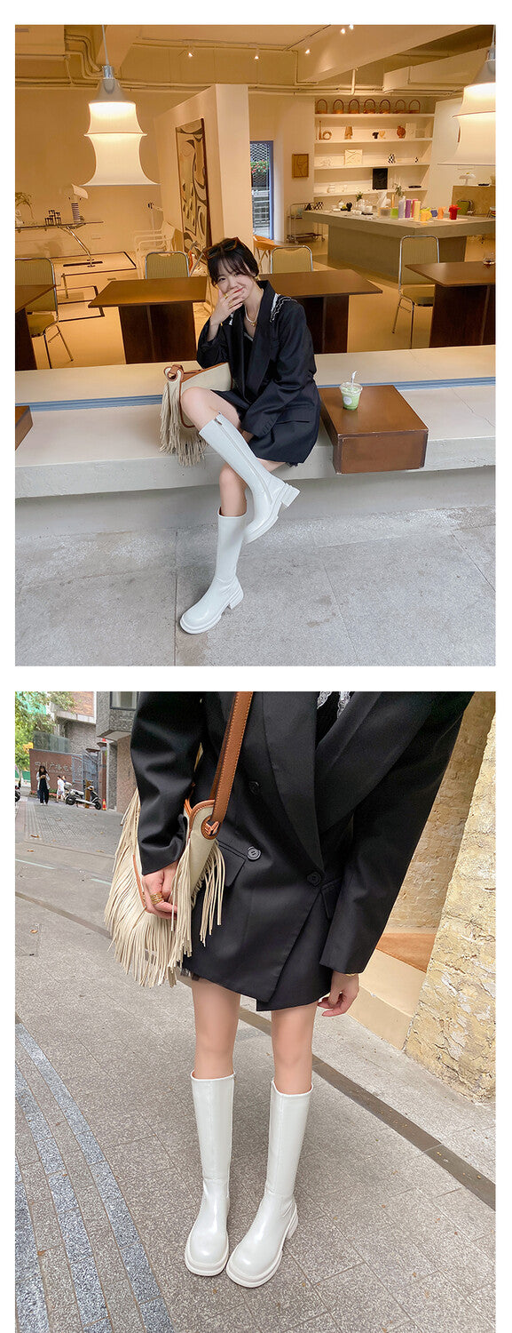 Karin Luna In Stock Spot Goods  Always in stock  Classic Basic Style Round Toe Thick Sole Knight Boots