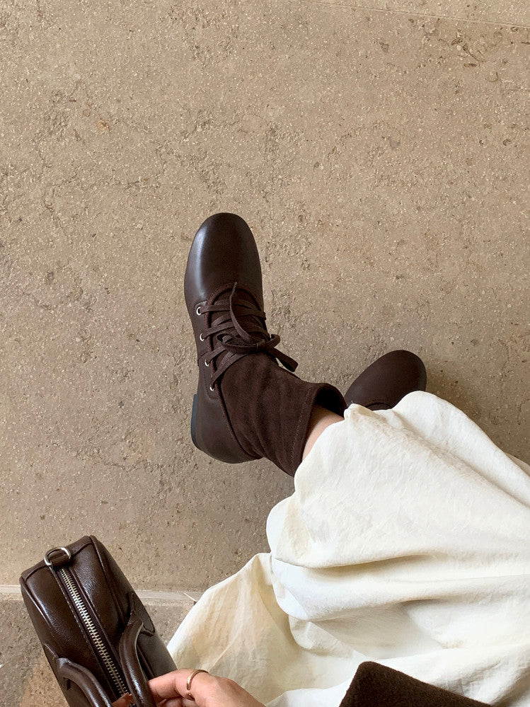 Karin Luna Round Toe Internal Height Increase Lace-up Ankle Boots