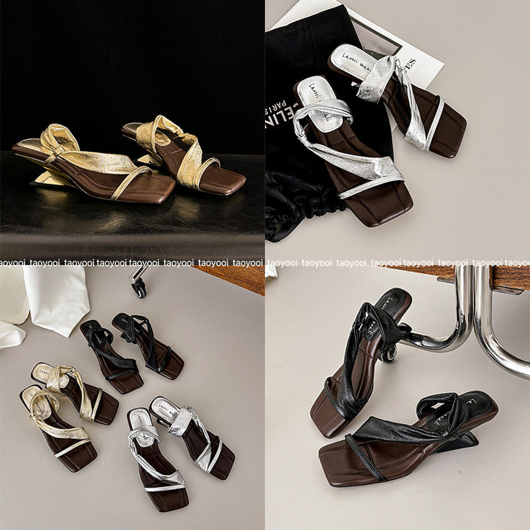 Karin Luna In Stock Spot Goods Minimalist Style Square-Toed Irregular Heel Slippers