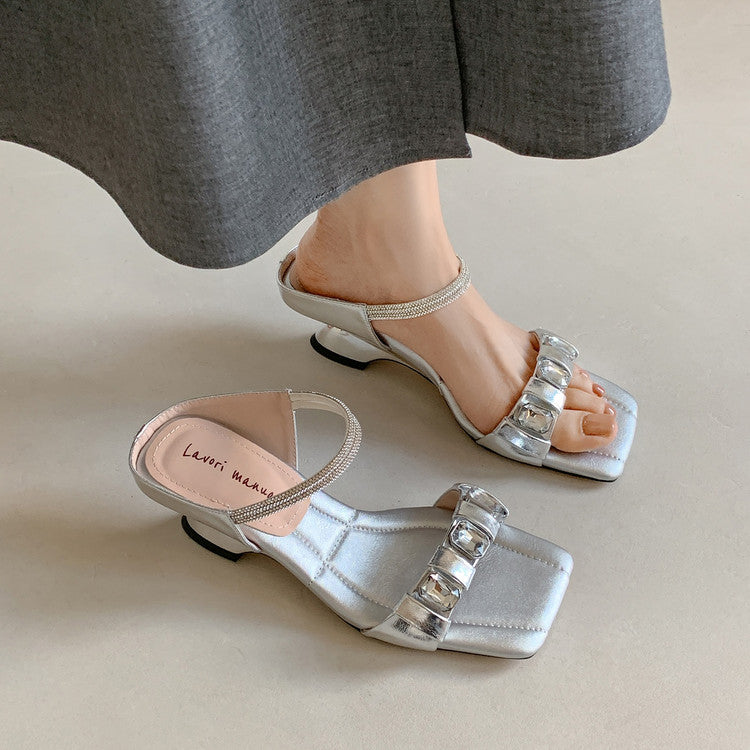 Karin Luna Bestseller Popular Rhinestone Ribbon Square Toe Slippers