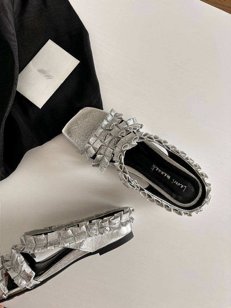 Karin Luna In Stock   Spot Goods  Niche Design Square-Toed Pleated Flat Slippers