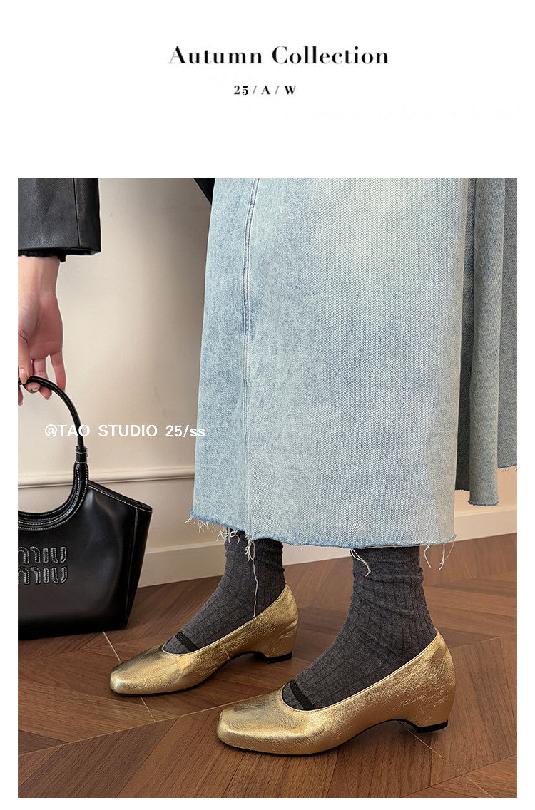 Karin Luna In Stock Spot Goods    Retro Elastic Band Chunky Heel Single Shoes