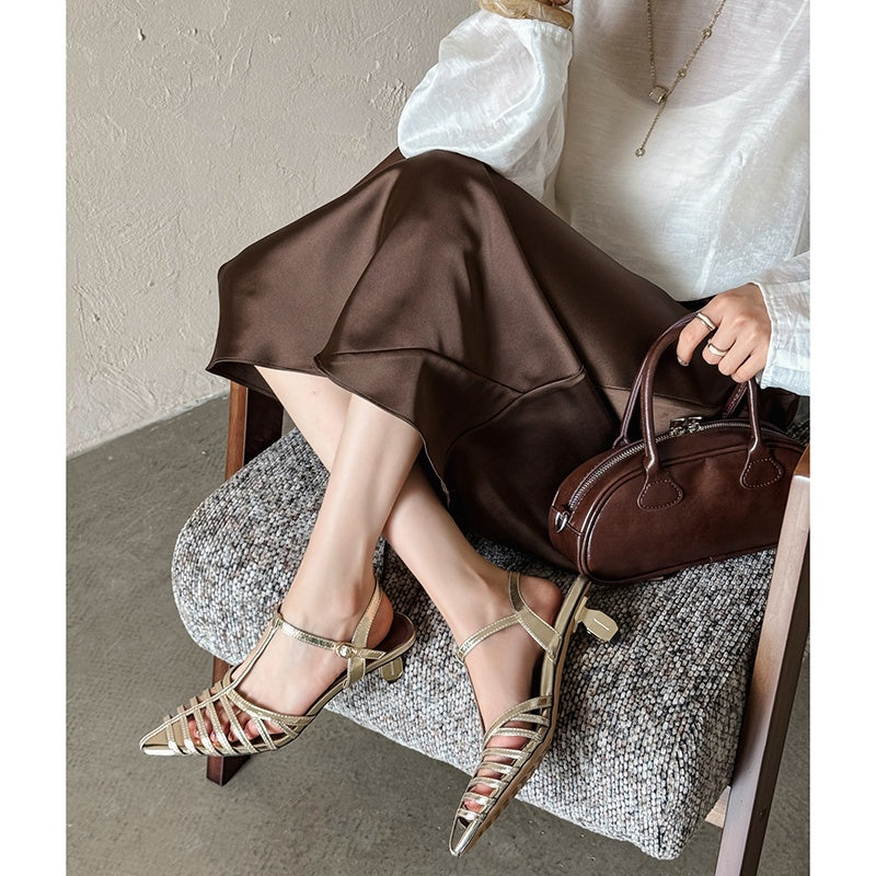 Karin Luna French Hollow Toe Metal Heel Elegant Sandals