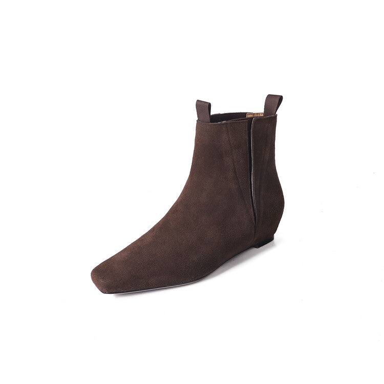 Karin Luna Classic Style Internal Height Increase Cowhide Leather Small Square Toe Short Fashion Boots