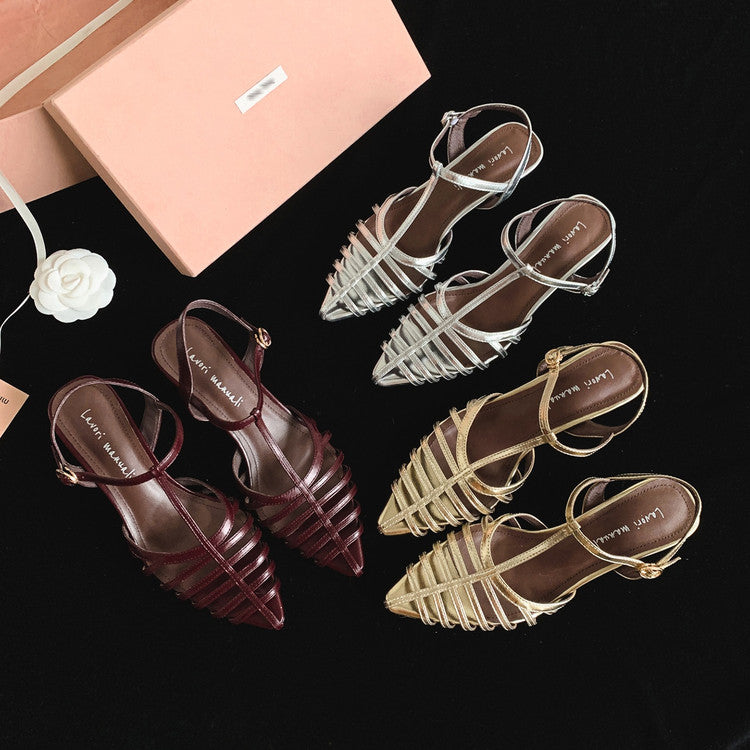 Karin Luna French Hollow Toe Metal Heel Elegant Sandals