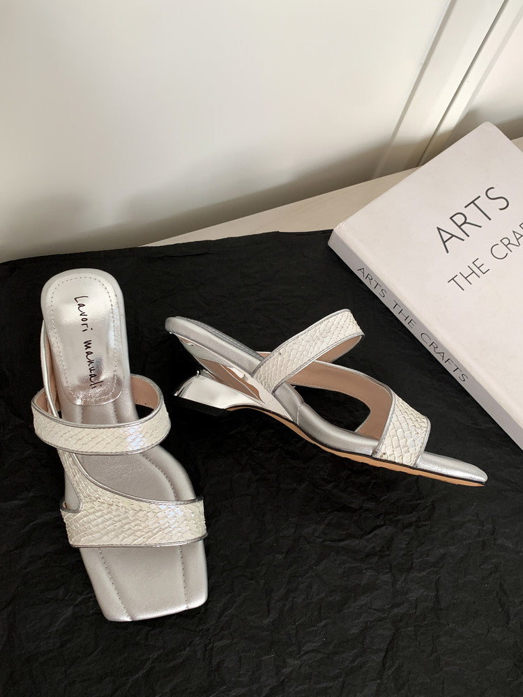 Karin Luna Fish Skin Series~Minimalist Square Toe Popular Irregular Heel Slippers