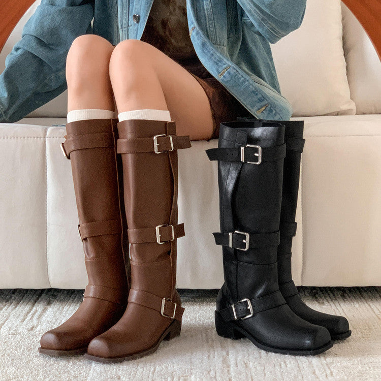 Karin Luna In Stock In Stock European and American Style Square Toe Thick Sole Belt Buckle Long Boots