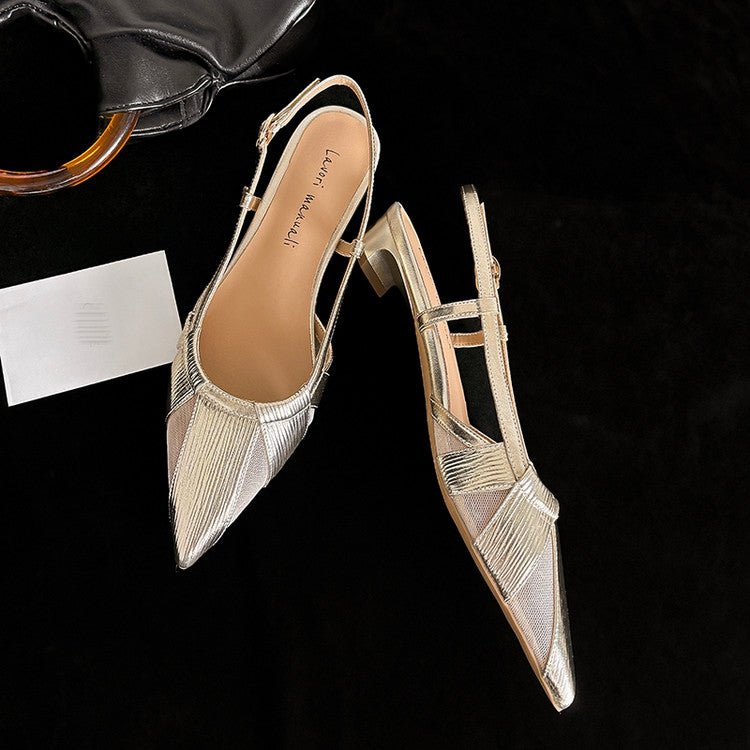 Karin Luna In Stock Spot Goods  Mesh Patchwork Pointed Toe Elegant Closed-Toe Sandals