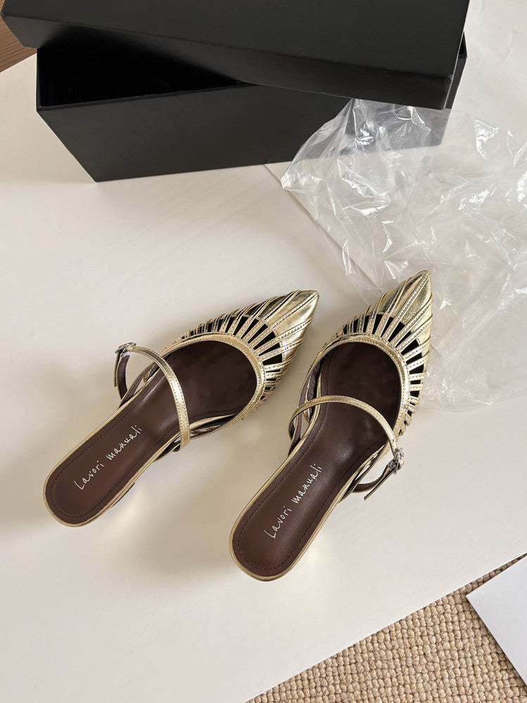 Karin Luna Casual Feel~In stock Pointed Toe Hollow Design Note Pointed Toe Slippers
