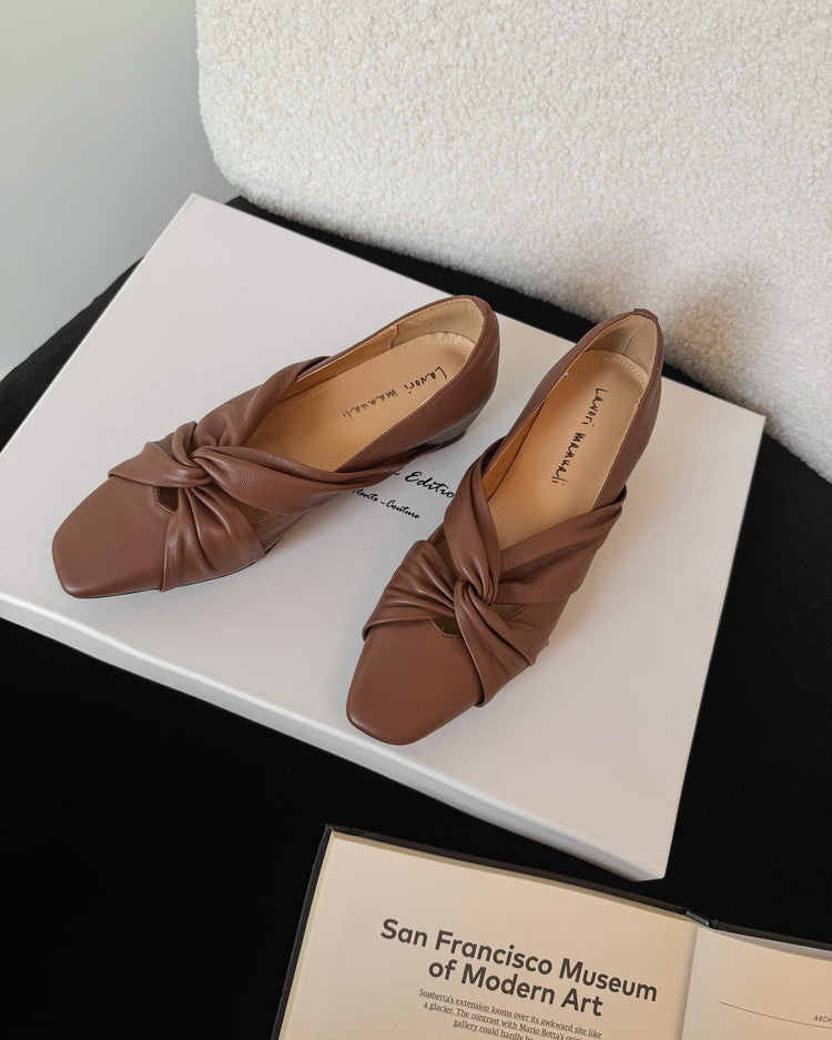 Karin Luna Cross Design Square Toe Hidden Wedge Shoes