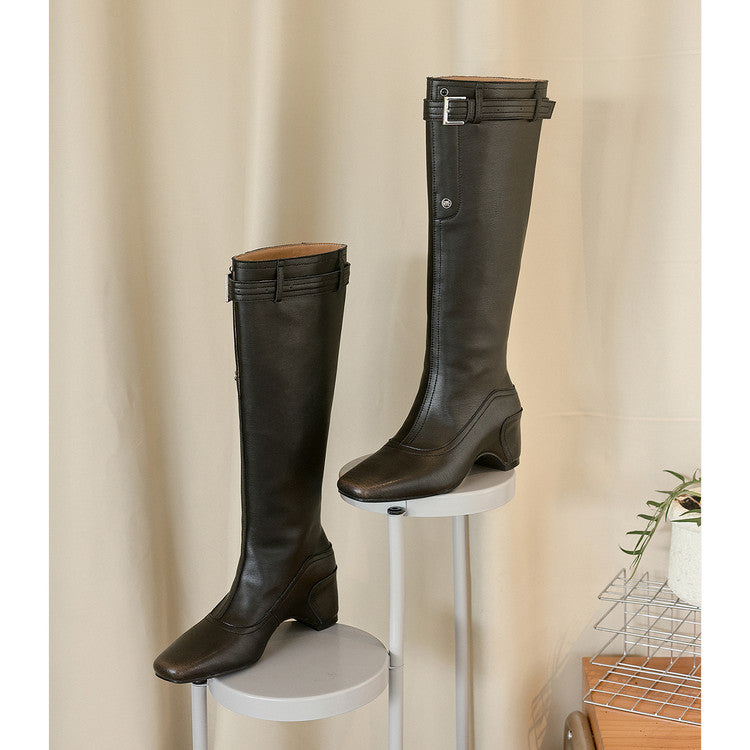 Karin Luna Belt Buckle Elegant Chunky Heel Suede Western Boots