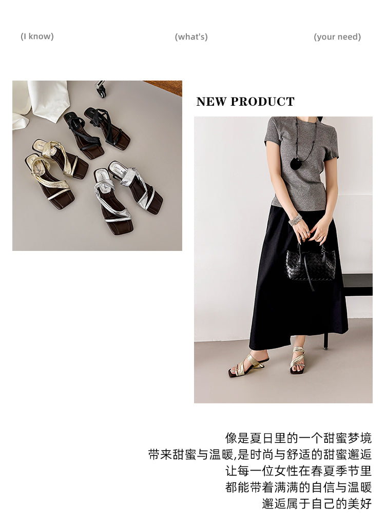 Karin Luna In Stock Spot Goods Minimalist Style Square-Toed Irregular Heel Slippers