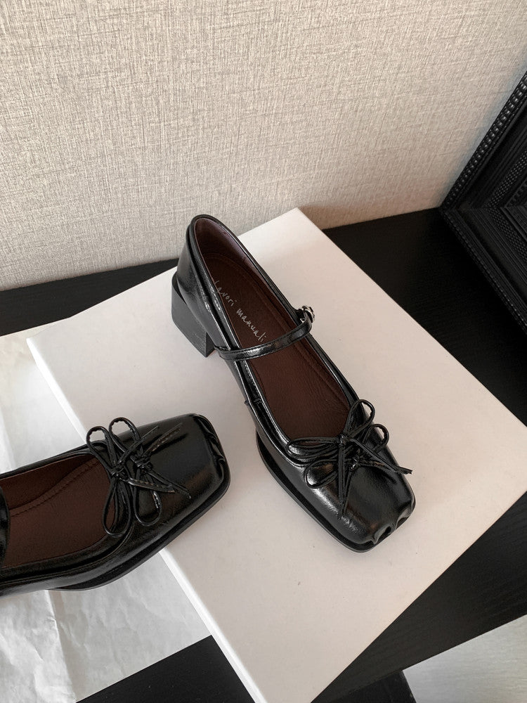 Karin Luna In Stock Spot Goods   One-strap Bowknot Square Toe Chunky Heel Mary Jane Shoes