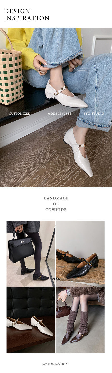 Karin Luna In Stock Spot Goods    Retro Classic Metal Camellia Irregular Heel Single Shoes