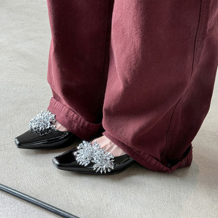Karin Luna In Stock Spot Goods Exquisite Fireworks Buckle Small Square Toe Chunky Heel Commuter Shoes