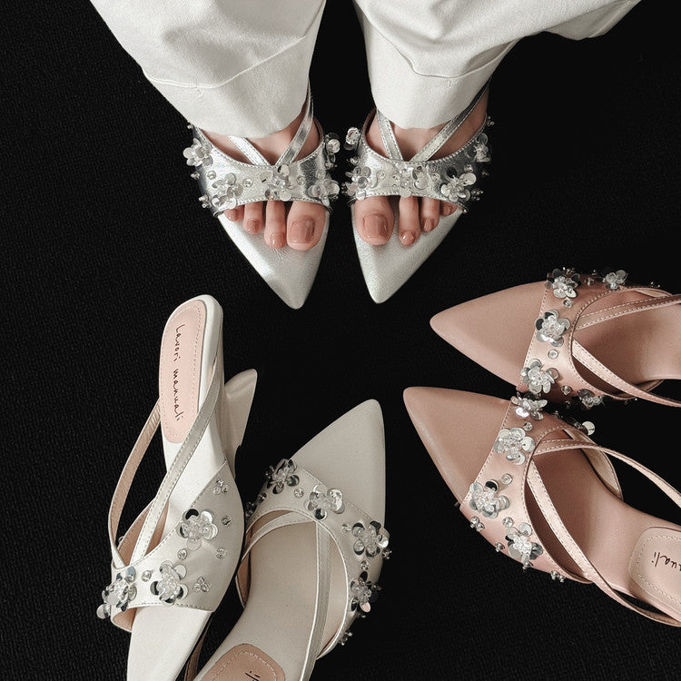 Karin Luna Bestseller Sequin Elements Elegant Pointed Toe Irregular Heel Slippers